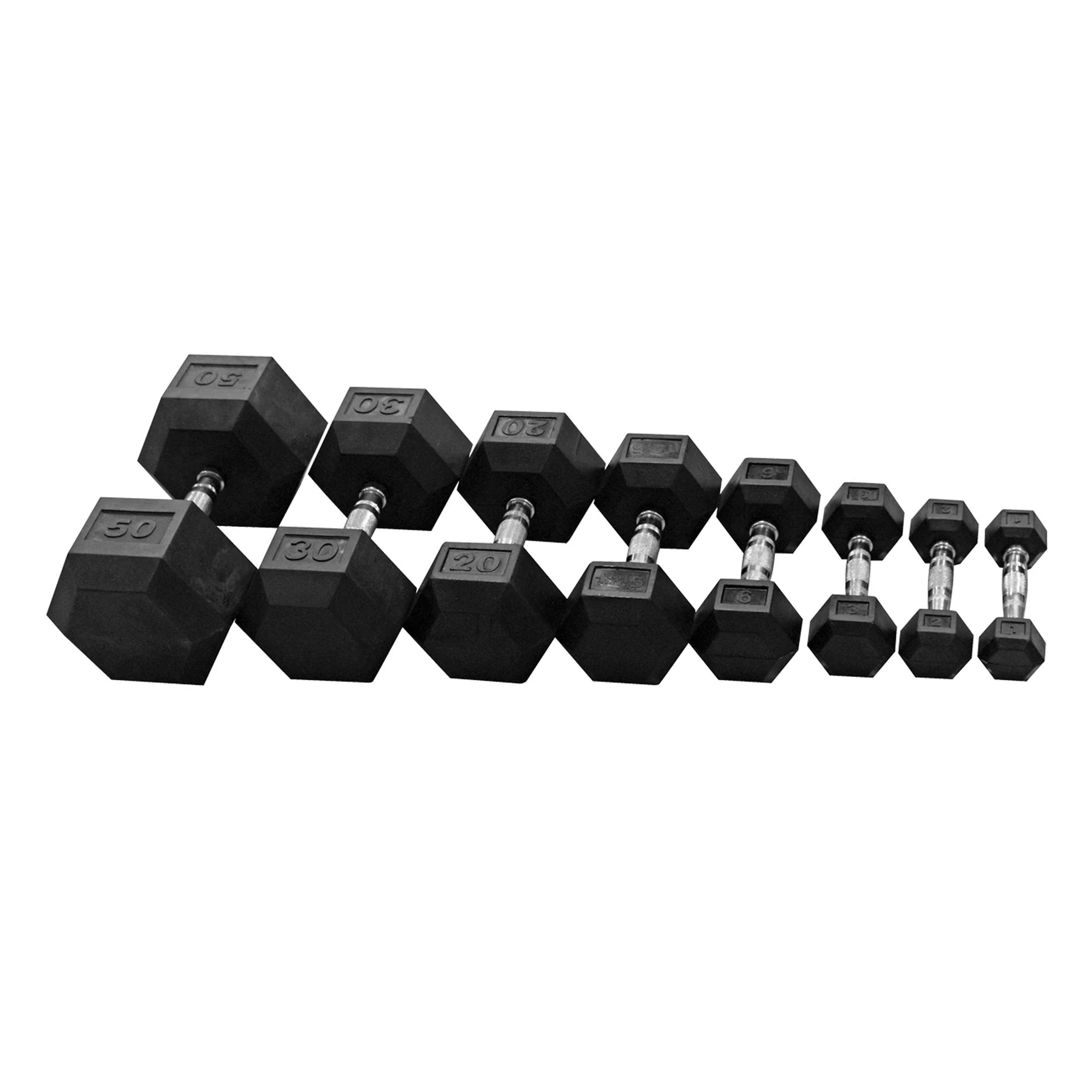 FitWay Equip. Rubber Hex Dumbbell Pair - 55lb